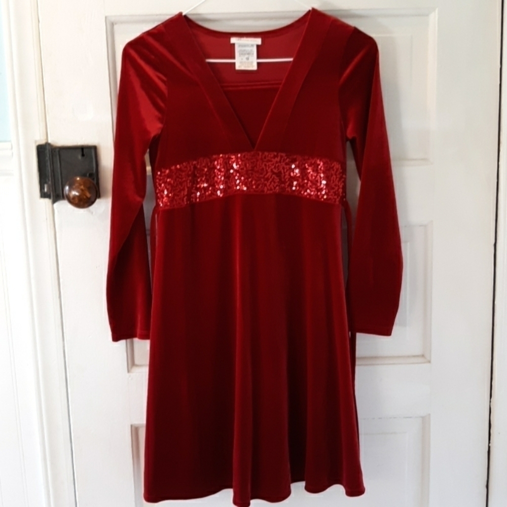 Bonnie Jean 12 deep red girls velvet dress sequins